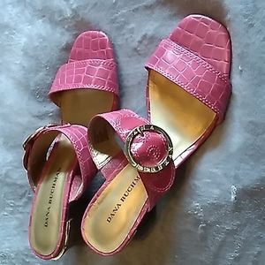 Dana Buchman Pink Sandals Gold Buckle and Rim at Heel